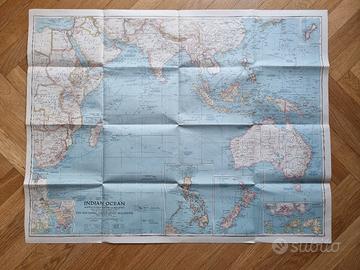 Mappa National Geographic Oceano Indiano Vintage