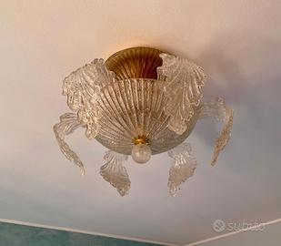 lampadario vetro Murano con foglie e gocce