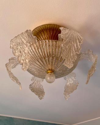 lampadario vetro Murano con foglie e gocce