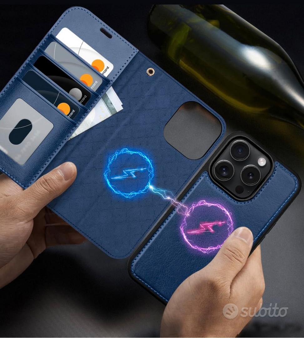 Custodia IPhone 16 Pro Max Con Portafoglio E Supporto – Pelle Sintetica Con Slot Per Carte E Chiusura Magnetica – Blu