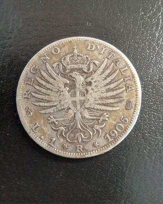Moneta 1 lira 1905 Argento Molto rara