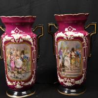 Coppia Vasi Porcellana Vintage Bordeaux