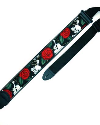 Tracolla Per Chitarra Fantasia Teschi e Rose