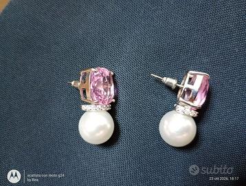 Orecchini cristallo rosa e perla di vetro