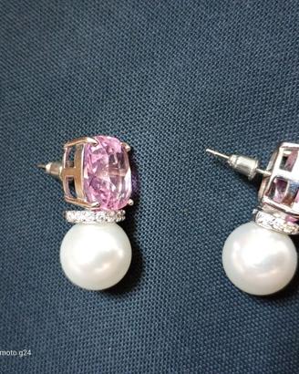 Orecchini cristallo rosa e perla di vetro