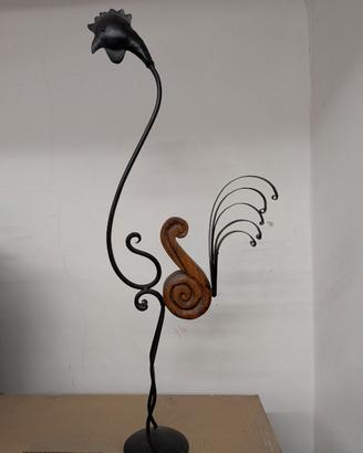Stautetta Gallo in legno e metallo altezza 72 cm