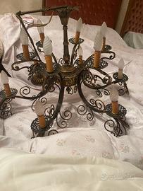 Lampadario classico, ferro battuto-ottone, 12 luci