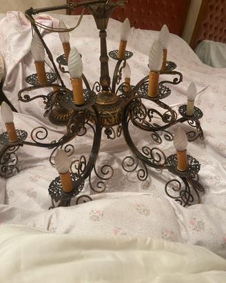 Lampadario classico, ferro battuto-ottone, 12 luci