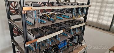 rig mining 14 x rx 580 con 2 alimentatori e rack