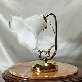 Lampada da tavolo abat-jour ottone paralume vetro