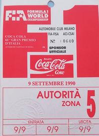Pass Fia Monza 9 settembre 1990 Ayrton senna