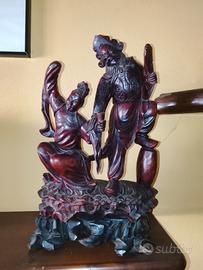 statua cinese vintage  in legno intagliata a mano