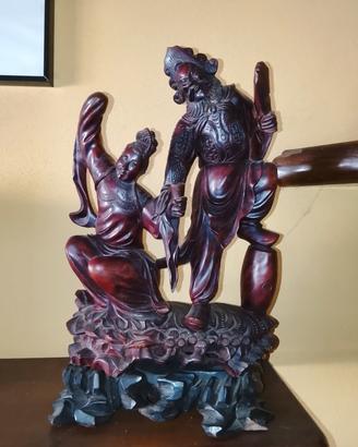 statua cinese vintage  in legno intagliata a mano