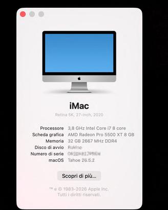 Apple iMac 2020 con Intel Core i7 da 3,8 Ghz 27