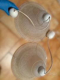 Coppia Lampadari Vintage in Vetro Lavorato