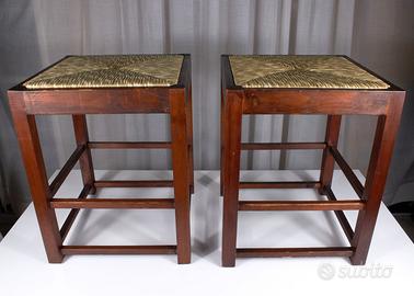 Coppia sgabelli francesi rovere paglia cellulosa