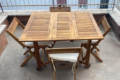 Set Tavolo Acacia con 4 Sedie tutto Richiudibile 