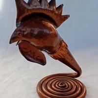 Scultura brutalista gallo in rame 