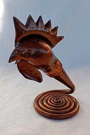 Scultura brutalista gallo in rame 