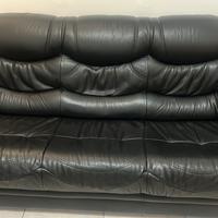 Divano 3 sedute pelle nera + 2 poltrone pelle nera