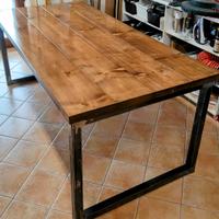 tavolo design industriale legno massello ferro 