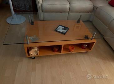 tavolino da salotto in legno e vetro