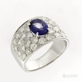 Anello oro bianco zaffiro e diamanti