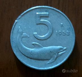 5 LIRE DEL 1953 - MONETA MOLTO RARA