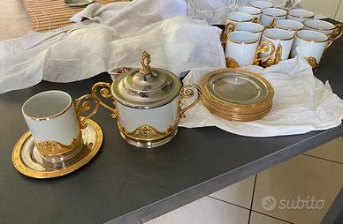 Set 12 tazzine caffè + zuccheriera oro acciaio cer