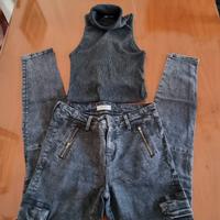 Set Zara tg S 36 jeans cargo body a costine grigio