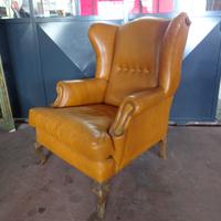 Poltrona bergere Inglese Vintage in pelle