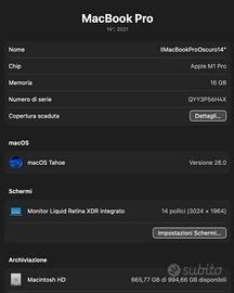Macbook Pro 14” 2021 M1 Pro 16gb 1 tb