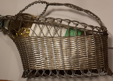 Porta bottiglia vino filo argentato intrecciato