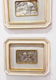 Coppia Quadretti Vintage Argentato Cornice Avorio