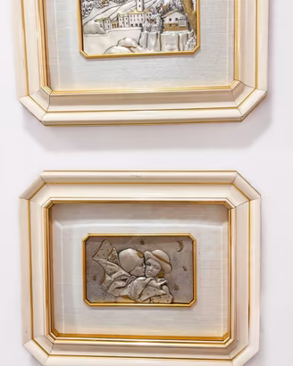 Coppia Quadretti Vintage Argentato Cornice Avorio
