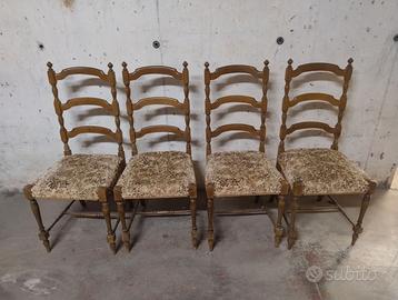 Sedie legno vintage 1970 schienale alto imbottite
