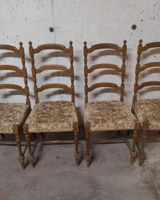 Sedie legno vintage 1970 schienale alto imbottite