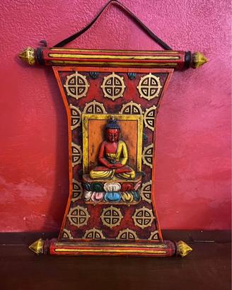 Pannello Buddha in legno intagliato a mano
