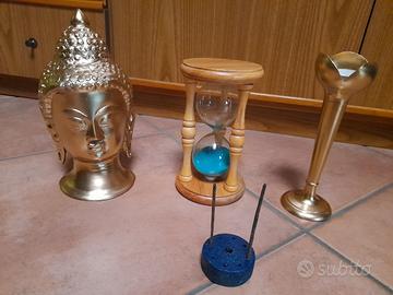 Buddha, portaincenso/candela, clessidra 