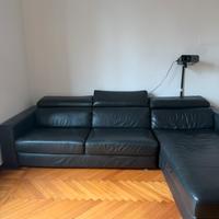 Divano angolare pelle nera