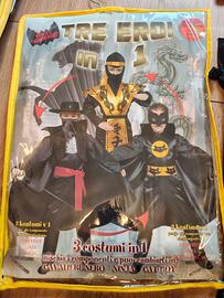 Carnevale costume triplo, Zorro, Ninja e Cat Boy