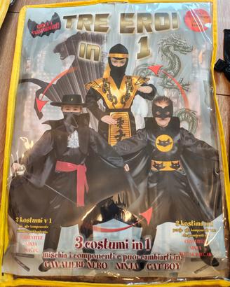 Carnevale costume triplo, Zorro, Ninja e Cat Boy