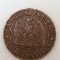 Moneta Antica Impero Napoleone III 1864 5 Cent