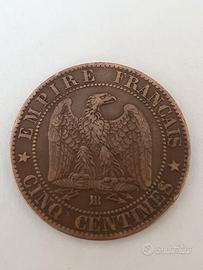 Moneta Antica Impero Napoleone III 1864 5 Cent