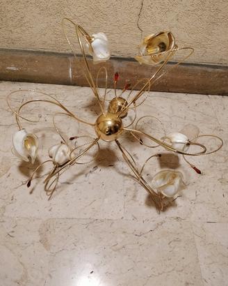 Lampadario floreale dorato in vetro 6 luci 