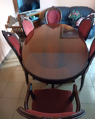 tavolo piuma di mogano più 4 sedie