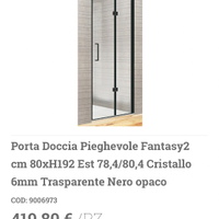 Iperceramica porta doccia nicchia pieghevole 80cm