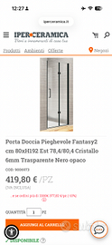 Iperceramica porta doccia nicchia pieghevole 80cm