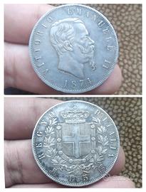 Argento 5 lire 1874 Moneta Regno d'Italia