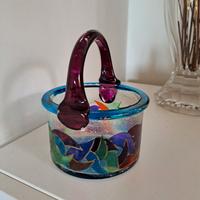Cestino in vetro vintage decorato